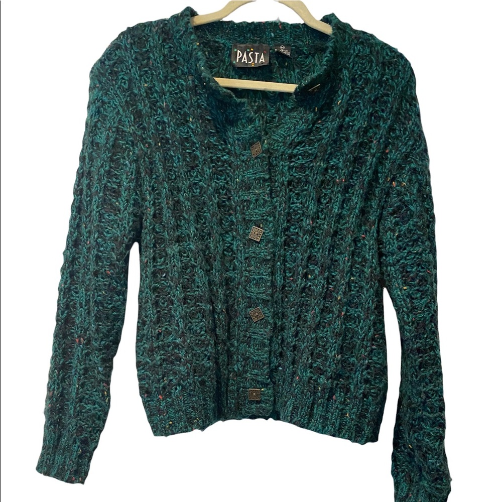 PASTA green knitted vintage cardigan with  great buttons size Medium